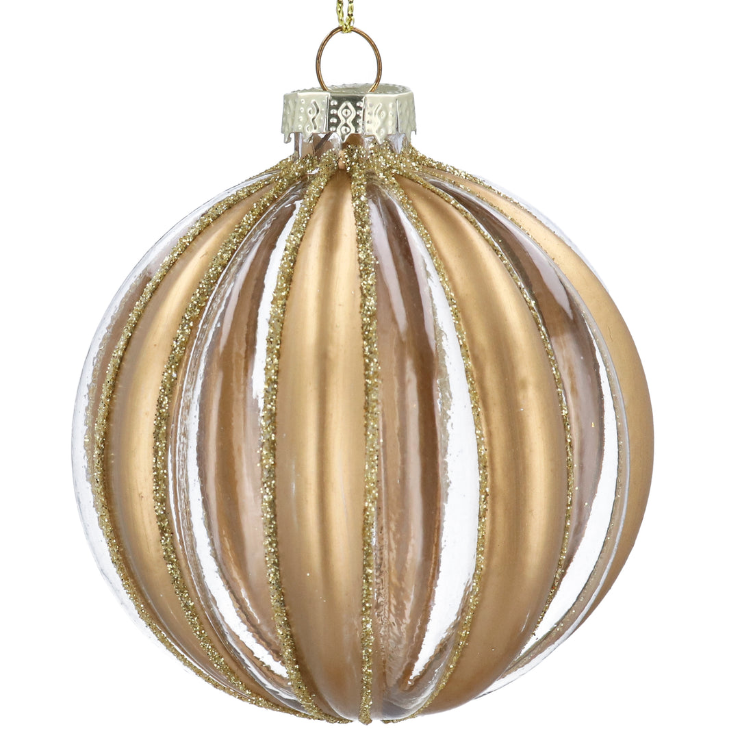 Gold &amp; Clear Ribbed Bauble