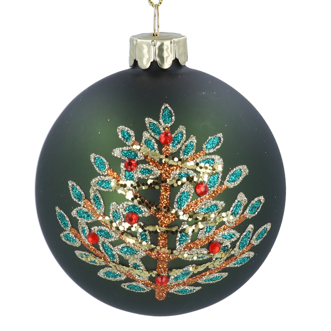 Green Glass Bauble with Glitter Tree